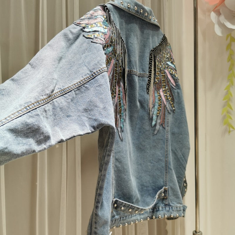 Wings Embroidered Denim Jacket Personality Versatile Casual