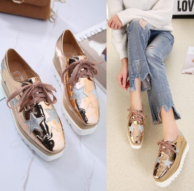Wedge Heel Square Toe British Style Casual Height-increasing Shoes