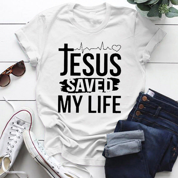 Loose Casual Solid Color Printed Short Sleeve T-shirt