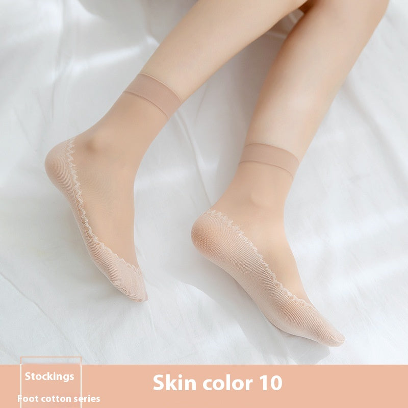Cotton Base Mid-calf Anti-snagging Silk Springsummer Thin Anti-slip Breathable And Wearable Invisible Flesh Color Short Stockings