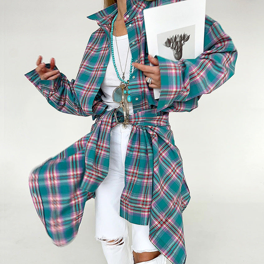 Women's Retro Classic Contrast Color Plaid Shirt