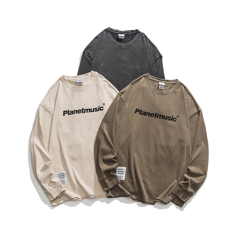 Men's Solid Color Letter Print Long Sleeve
