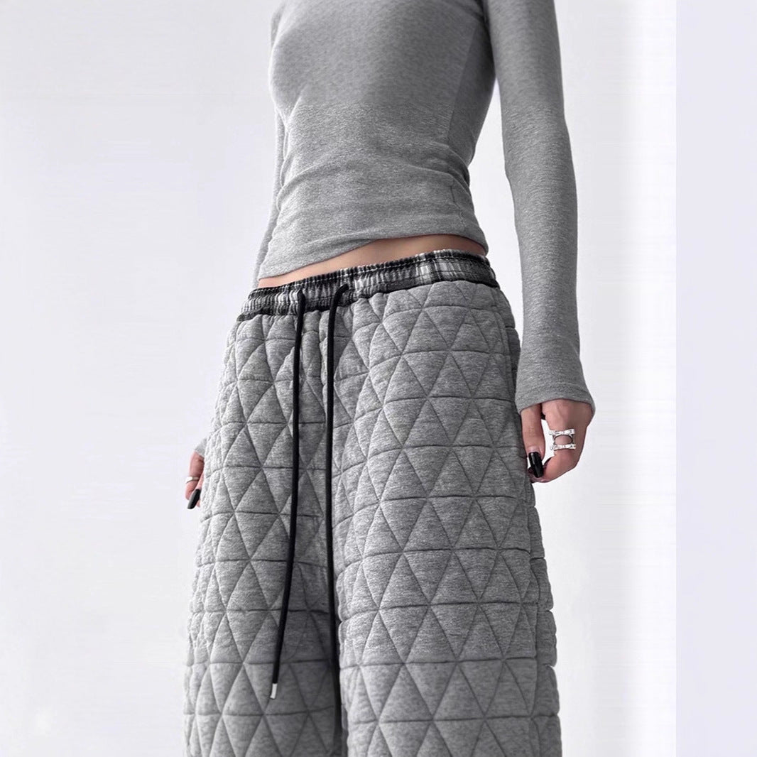 European And American Street-style Casual High-waisted Straight-leg Retro Wide-leg Fleece-lined Pants