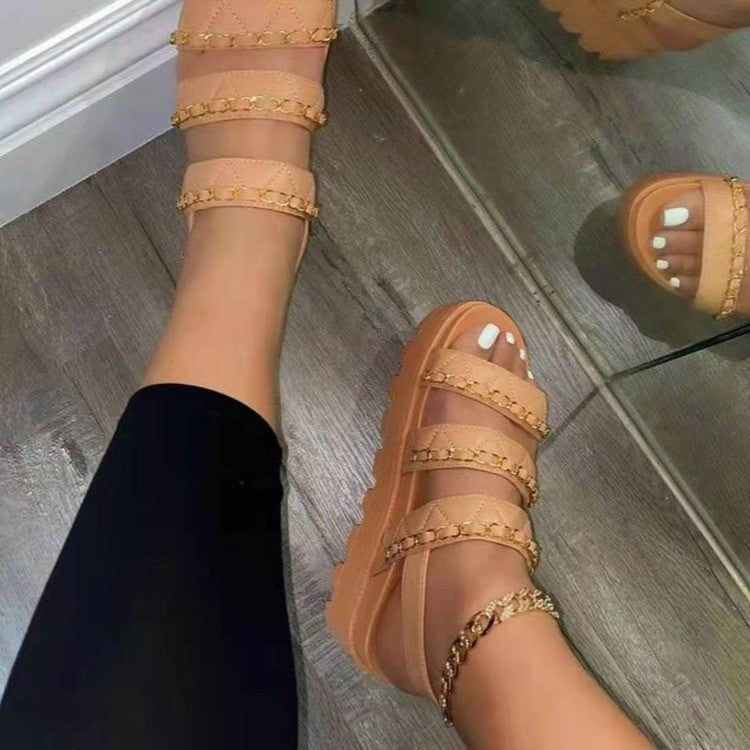 Buckled Platform Chain Slip-toe Sandals