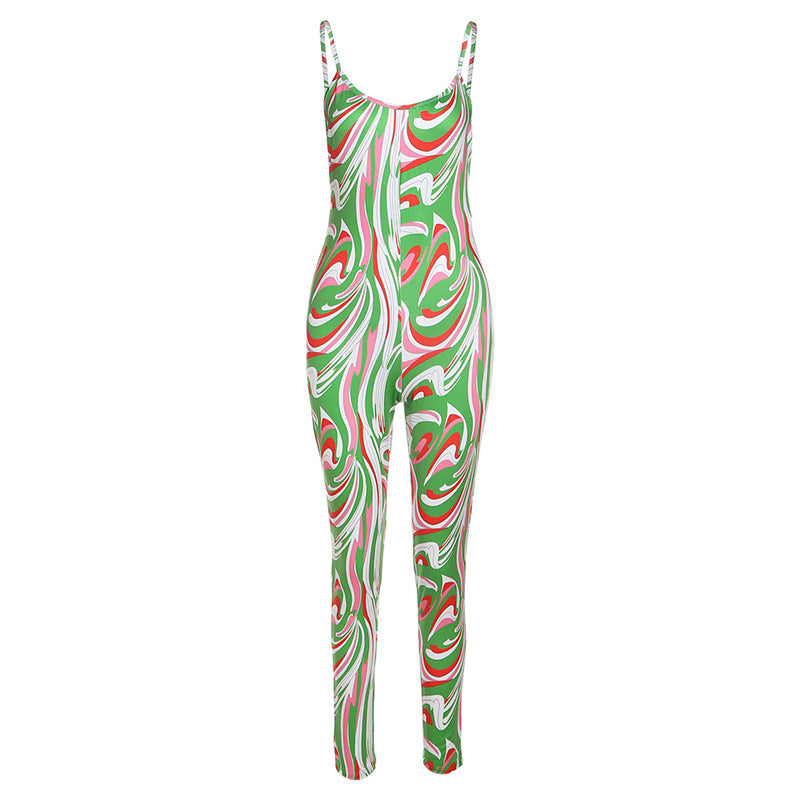 Women's Printed Halter Strap High Waist Bodysuit