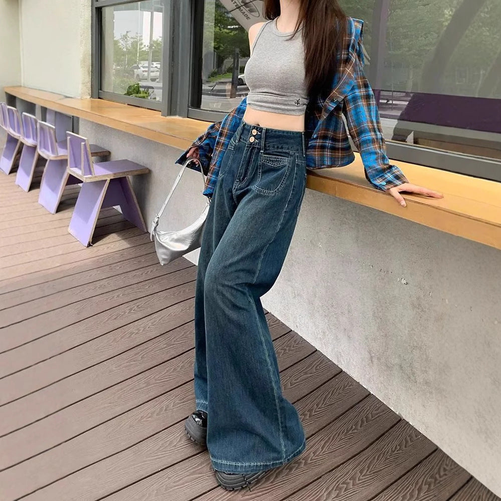 Mørkeblå Straight-leg Jeans til Kvinder