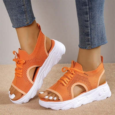 Lace-up Sandals Women Thick-bottomed Mesh Soft-sole Fashion Casual Summer Shoes Flat