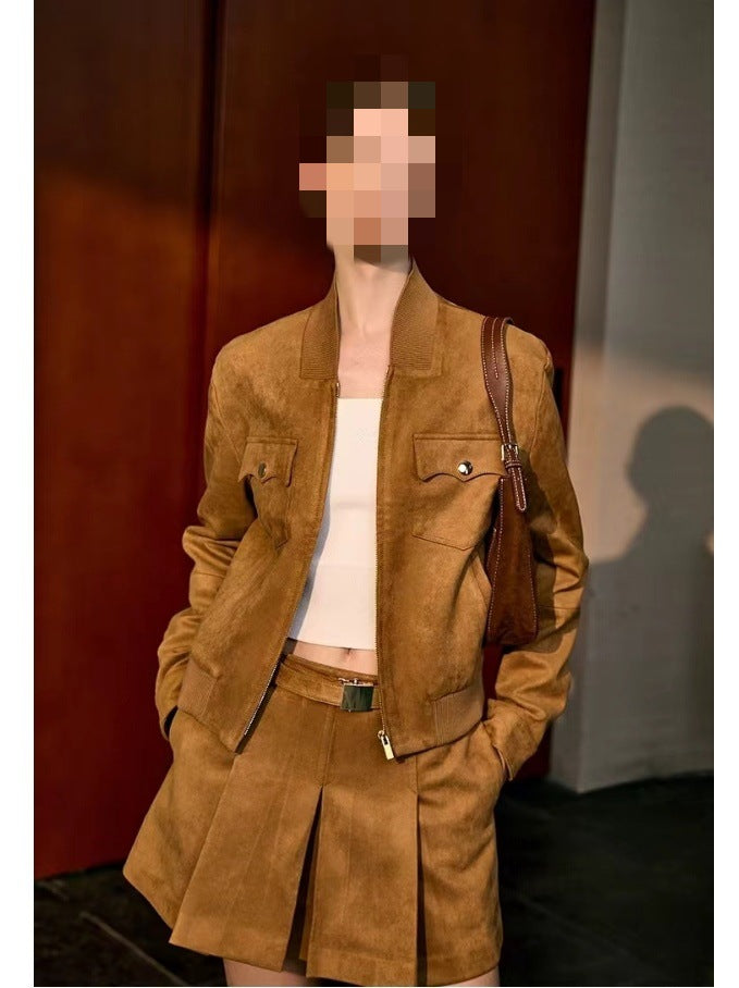 Maillard Style Suede Fabric Jacket Coat