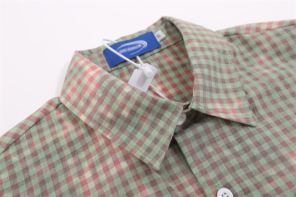 Plaid Tie-dyed Long-sleeved Shirt Men's Street Fashion American Design Sense