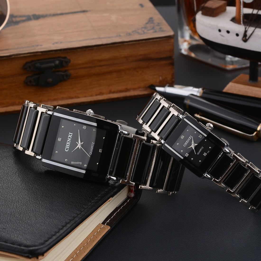 Couple's Square Diamond Set Quartz Watch