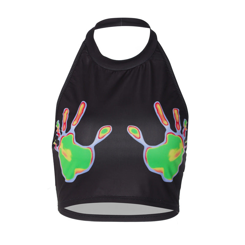 European And American Women's New Fashion Printing Backless Fitted Bra Top
