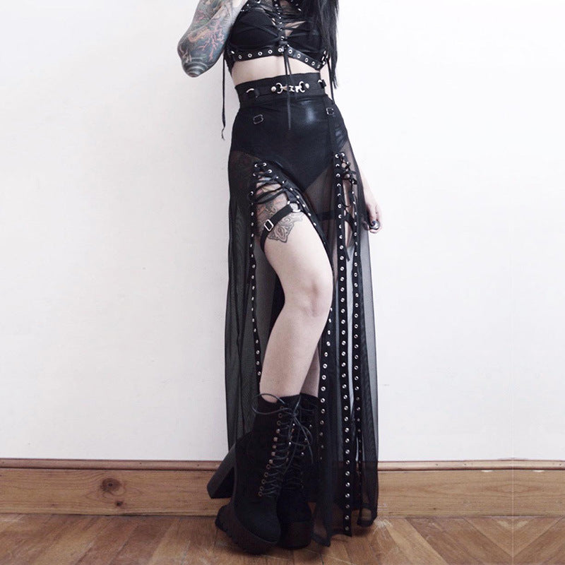 Women's Lace Slim-fit See-through Mesh Long Dress