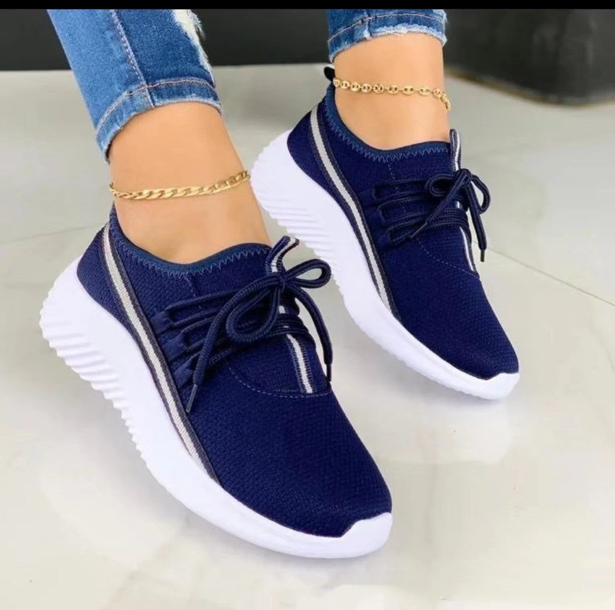 Viscose Mesh Round Toe Blue Everyday Lace Up Front Low Sneakers