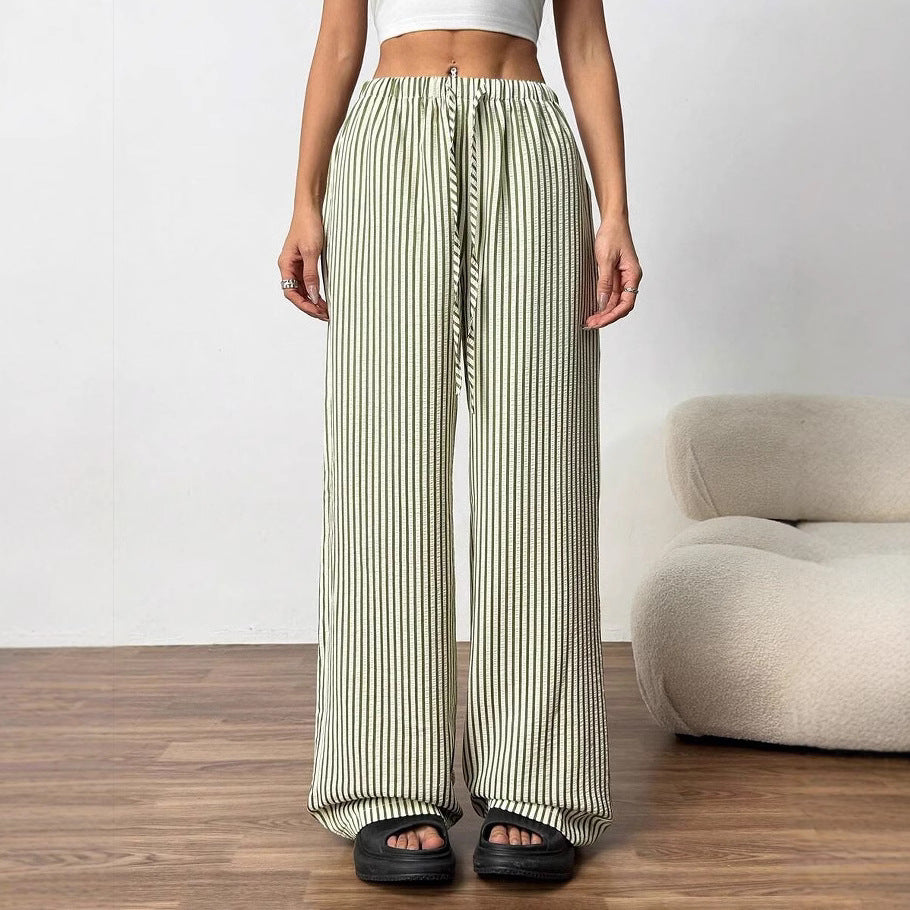 European And American Ladies Striped Loose Waist Adjustable Drawstring Maternity Casual Pants