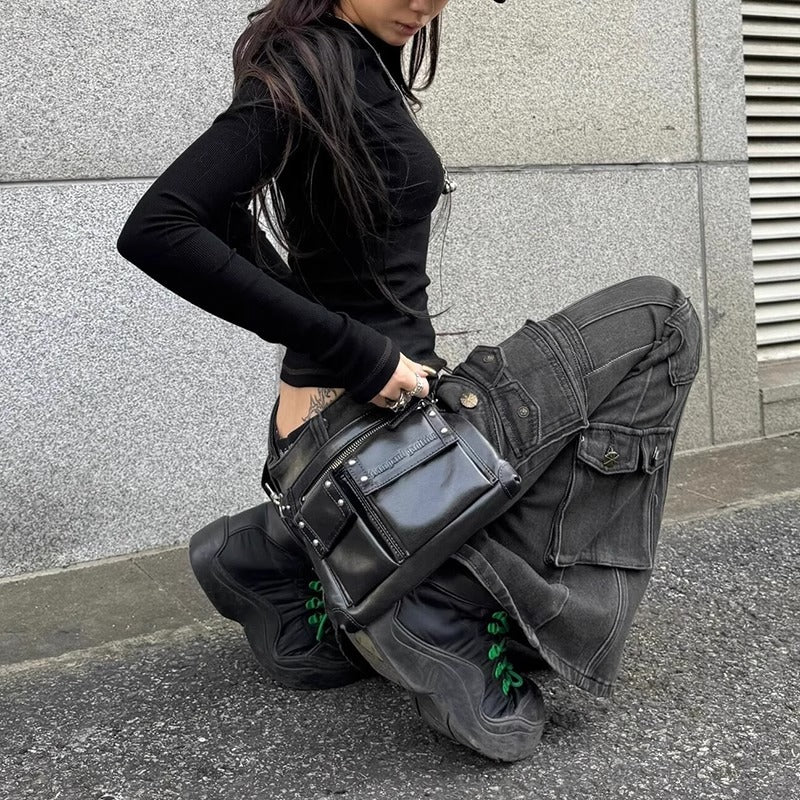 American Retro Multi-pocket Low-waist Slightly Flared Pants