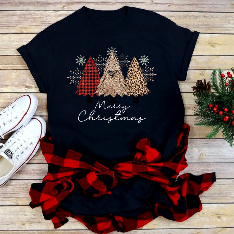 Foreign Trade Christmas Tree T-shirt Men And Women Red