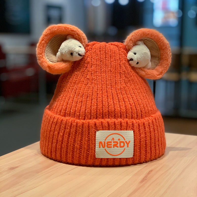 Three-dimensional Bear Woolen Women's Thickened Warm Knitted Hat