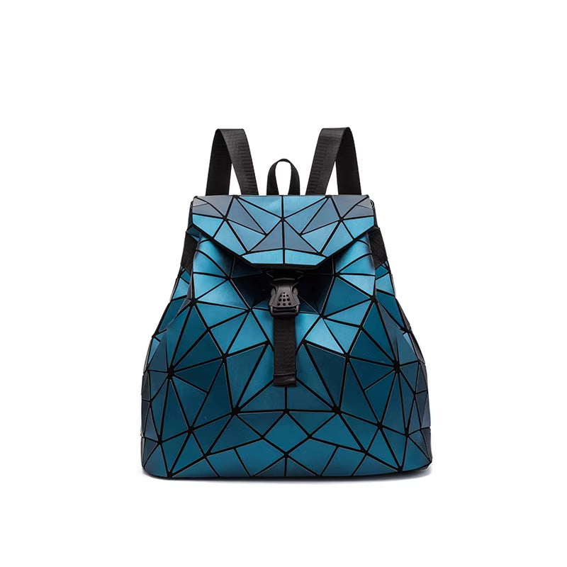 Matte Geometric Women's Backpack - Holographic Drawstring Bag for Teenage Girls