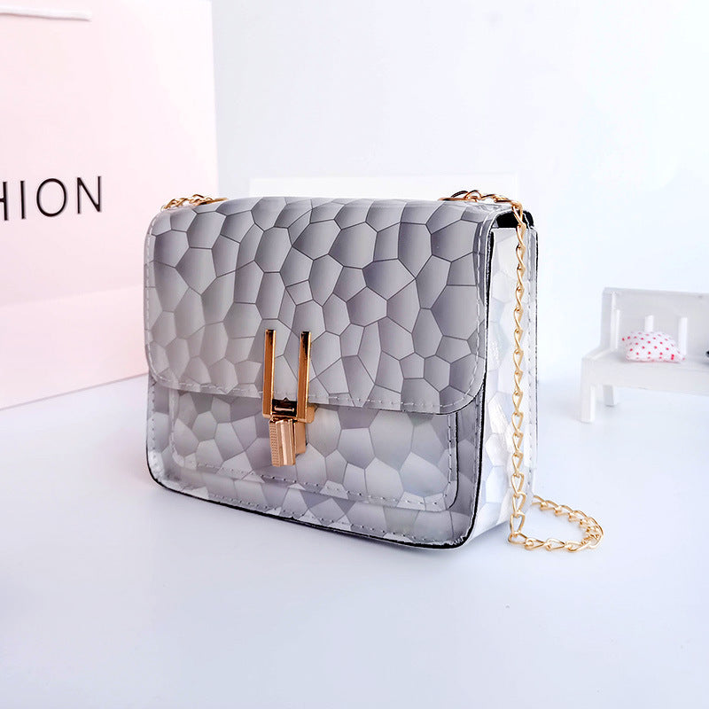 Geometric Symphony Laser Iridescent Lock One Shoulder Crossbody Bag