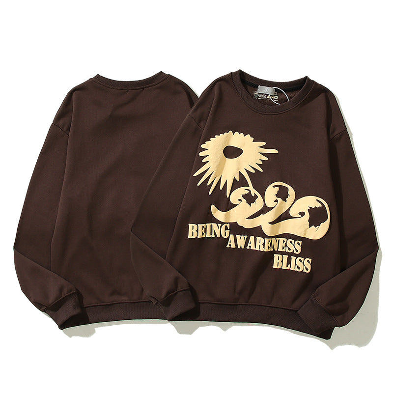 Hip Hop Foam Letter Crew Neck Sweatshirt Afslappet