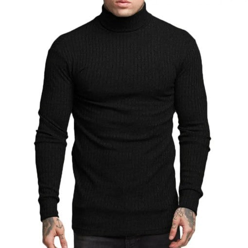 New Casual Men's Fashionable Solid Color High Neck Fried Dough Twist Stripe Knitwear
