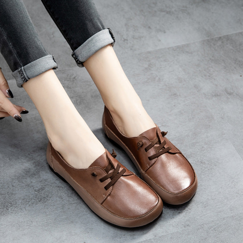 Leather Color Stitching Deep Mouth Women's Shoes