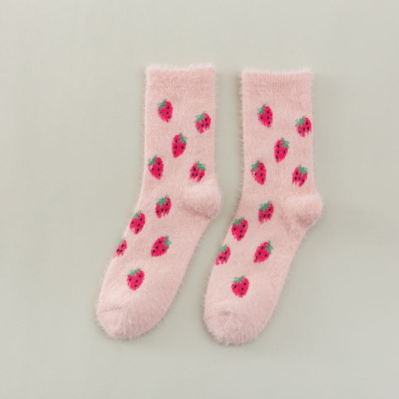 Women's Mid-thigh Fruit Socks Plus Velvet Thickening Winter Warm