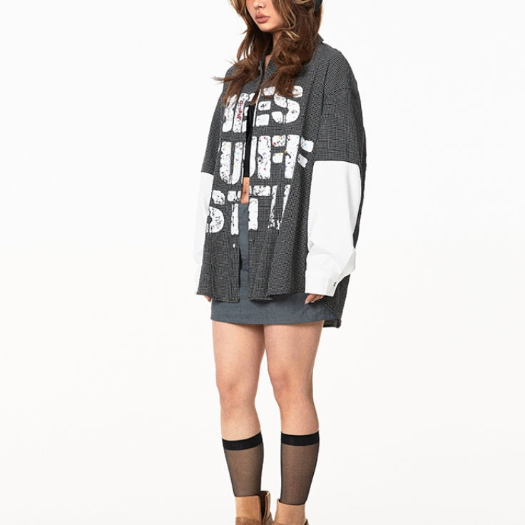 American Retro Plaid Fake Two Pieces Shirt