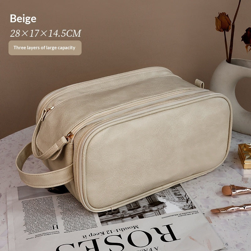 Large-capacity Cosmetic Bag With Dual Zippers