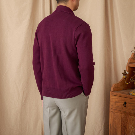 Casual Polo Collar Long Sleeve Coat Knitted Cardigan