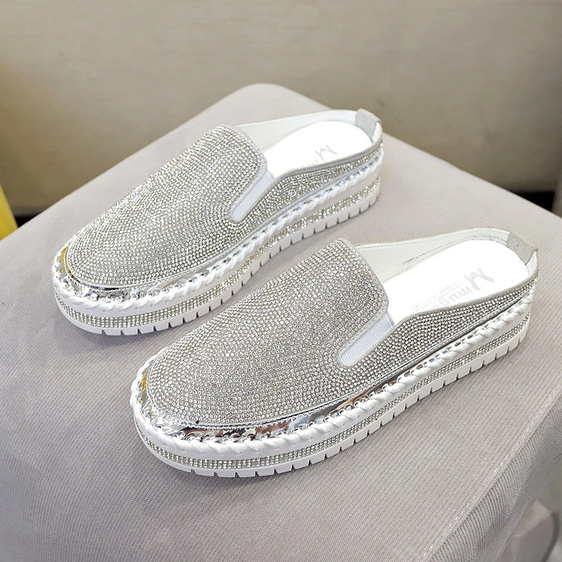 Fashionable All-match Heelless Casual Slip-on Half Drag Large Size Women's Shoes