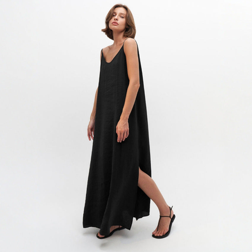 Womens Solid-Colored Casual Loose Simple One-Piece Pajama Dress