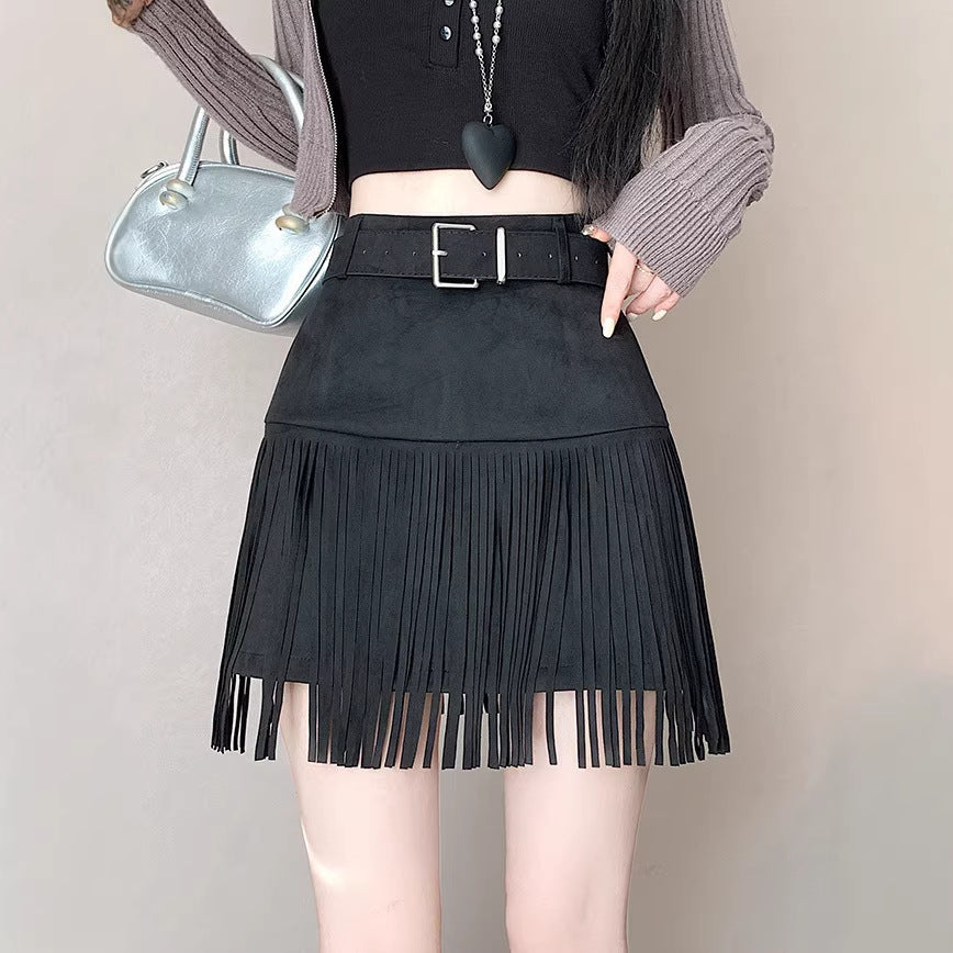 Retro Chic Suede Fringe Skirt For Women