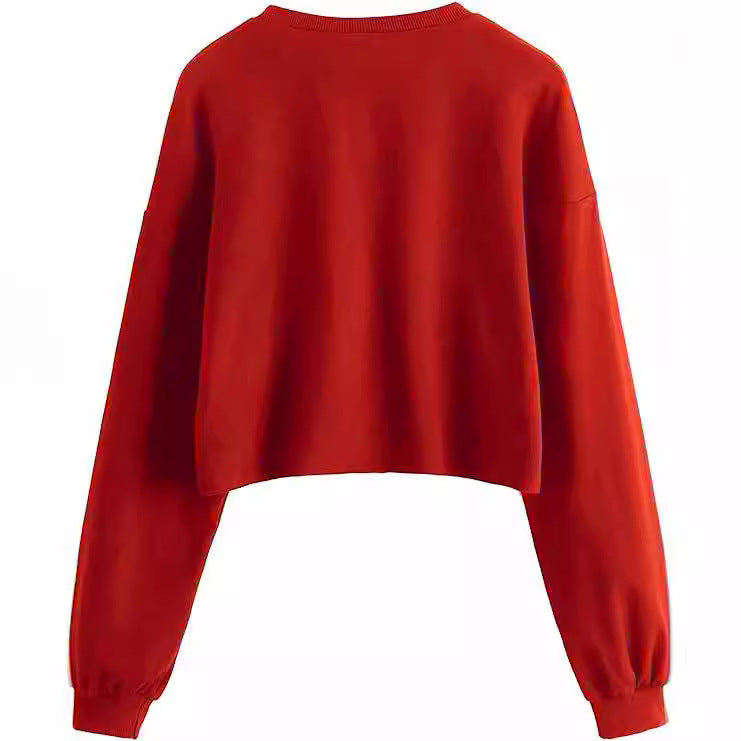 Kvinders efterårs- og vinterny ensfarvet løs sweater med pels og O-hals