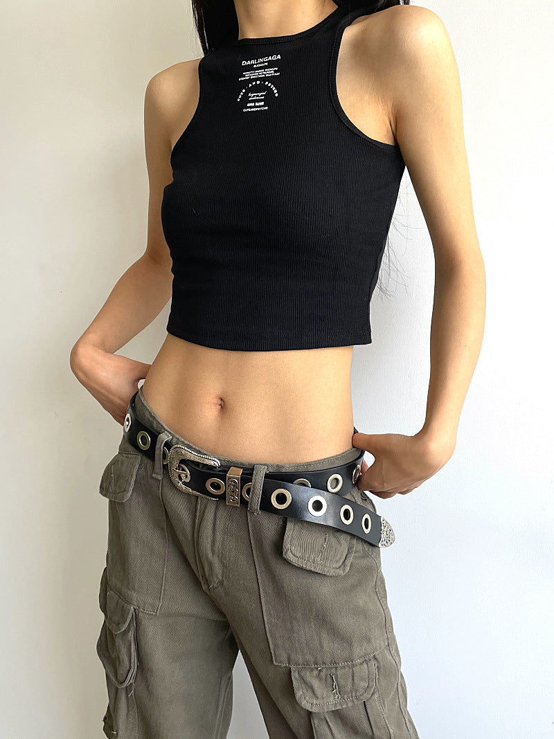 Perforation-free Silver Needle Button PU Decorative Belt
