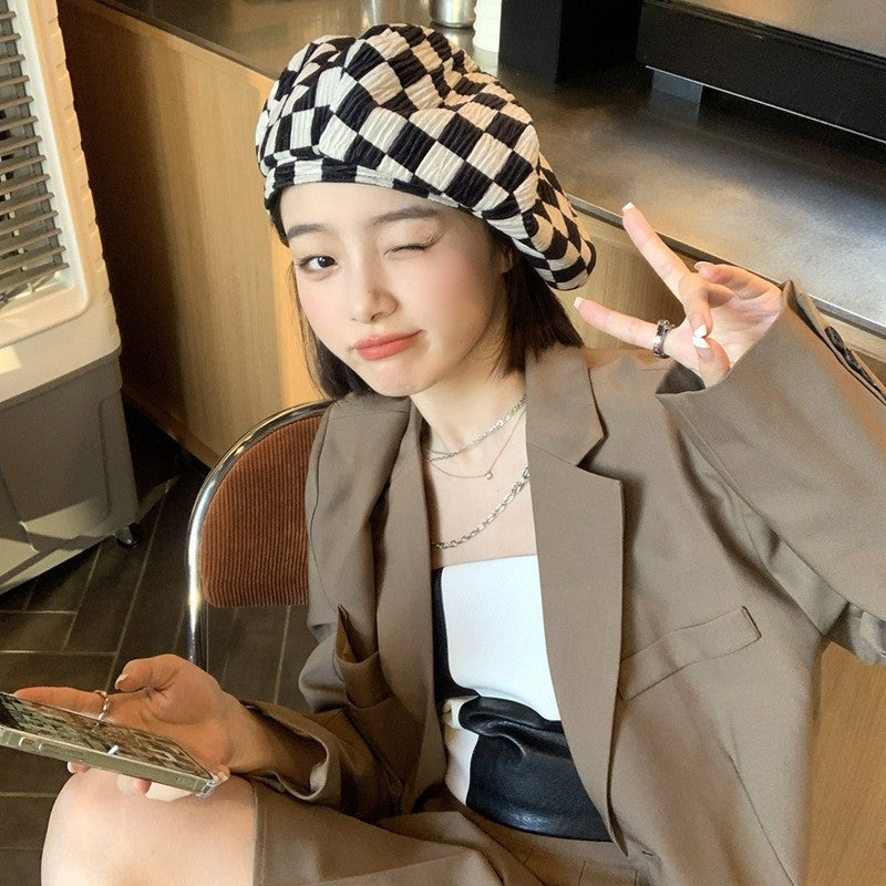 Versatile Retro Checkerboard Beret Female