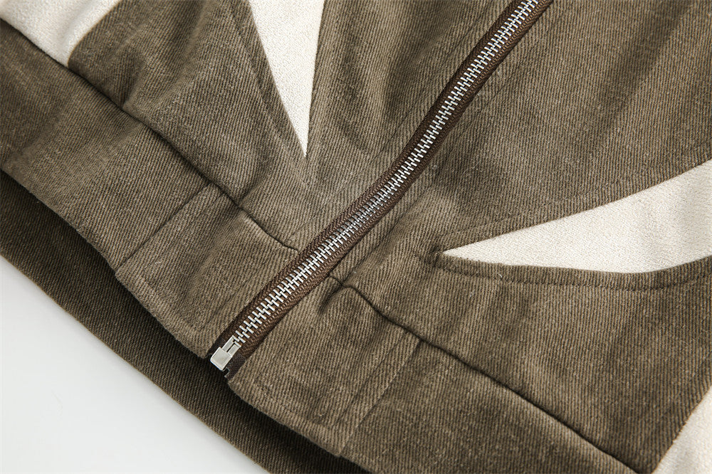 Street Fashion Color Contrast Patchwork Stand Collar Loose Jacket Men