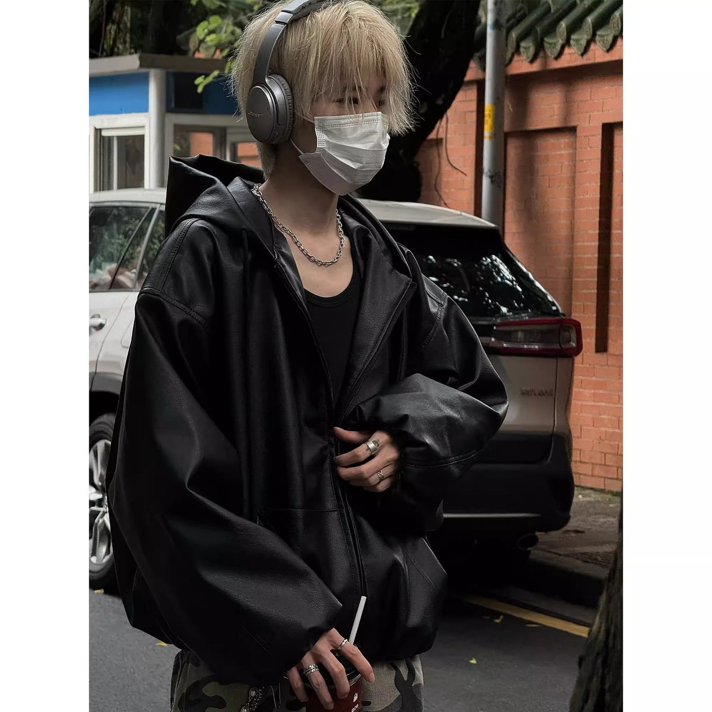 Street Visitor Black Short Pu Leather Coat Men
