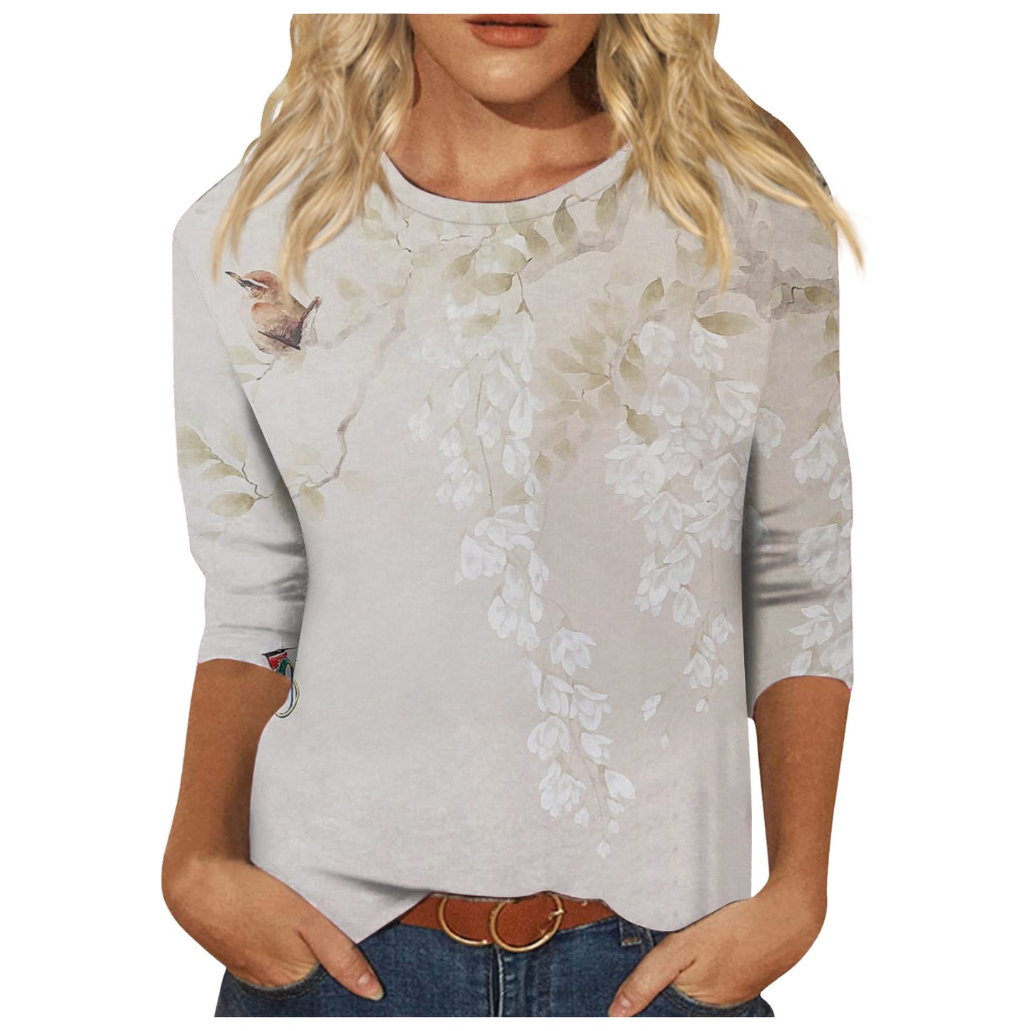 Round Neck Printed Casual Loose Long Sleeve