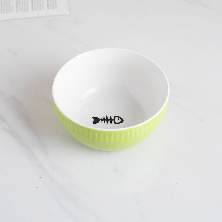 Ceramic Pet Bowl High Foot Neck Protection Snacks Anti-black Chin Oblique Mouth