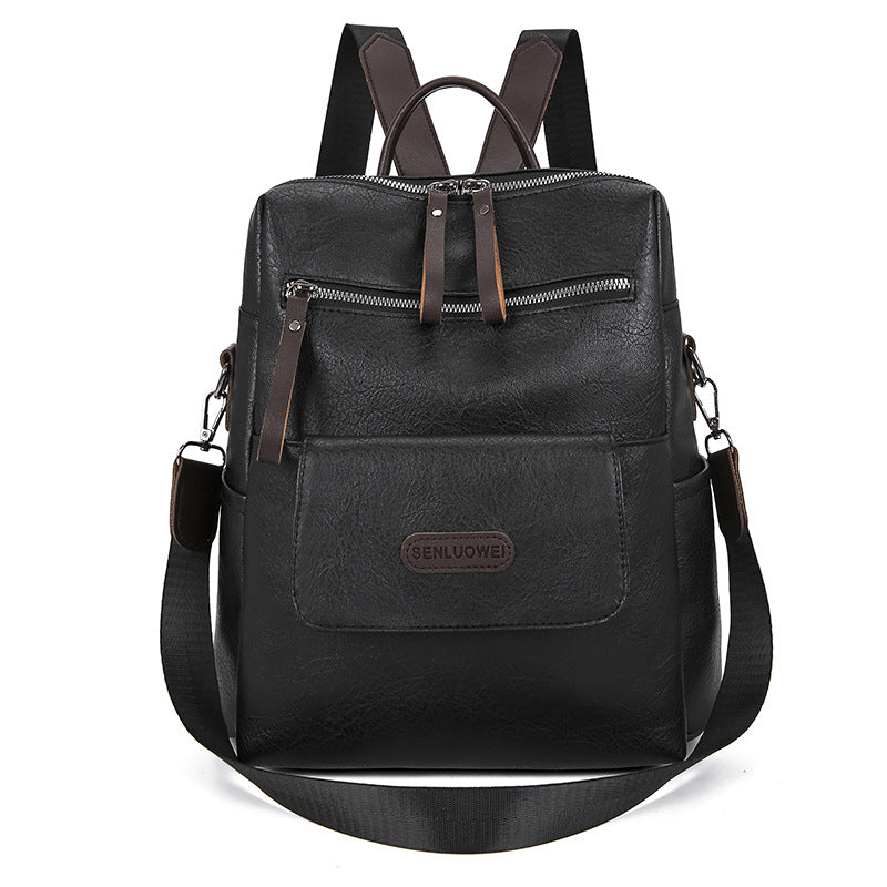 Backpack PU Soft Leather Textured Shoulder Bag Large Capacity Simple