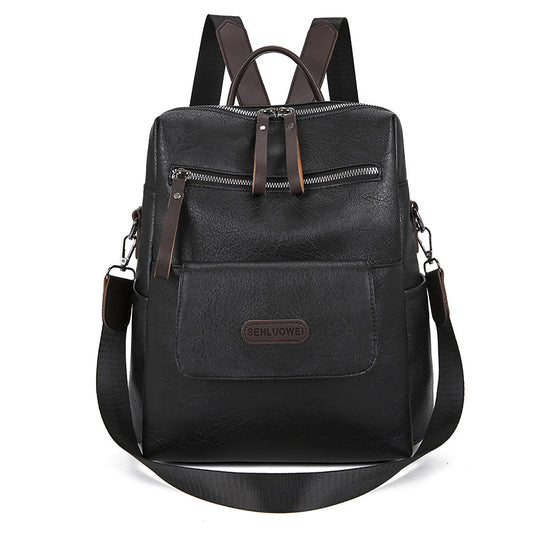 Backpack PU Soft Leather Textured Shoulder Bag Large Capacity Simple