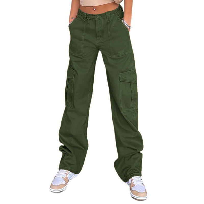 Slim-fit High Waist Elastic Waist Multi-pocket Women's Overalls
