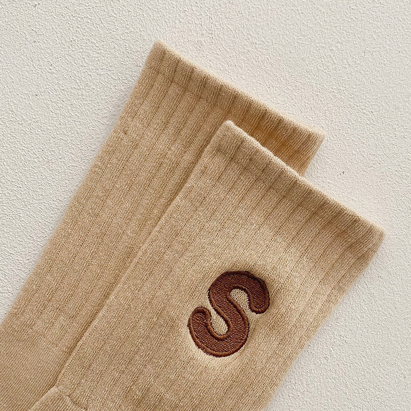 Women's Embroidered S-letter Cotton Sweat-absorbent Autumn And Winter Socks