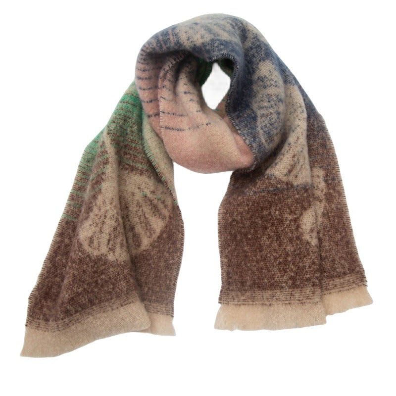 European And American Short Beard Jacquard Ginkgo Leaf Scarf Shawl