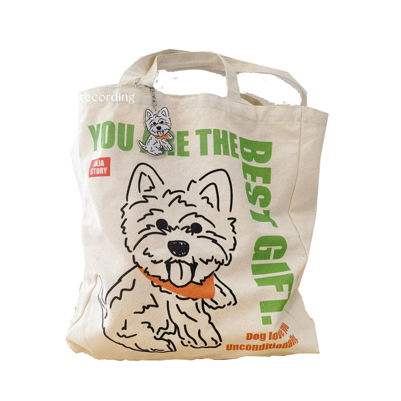 Original Design Hand Painted Dog Pure Cotton Bag