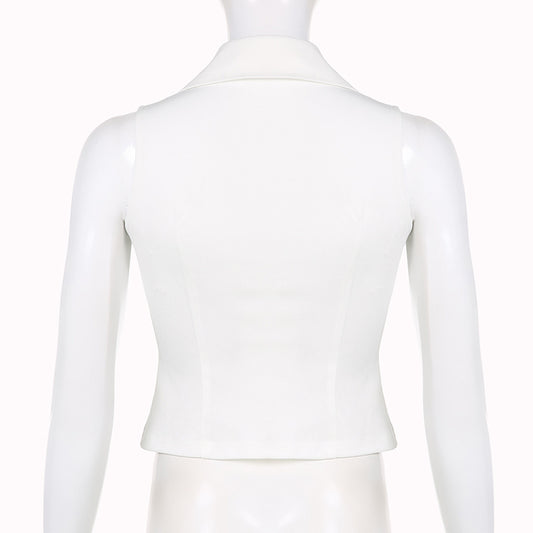 Suit Collar Slim Fitting Basic Tank Top Cardigan