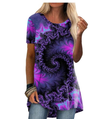 Round Neck Casual Ethnic Vintage Print Short Sleeve T-Shirt