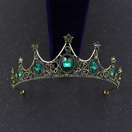Vintage Baroque Alloy Green Diamond Small Crown