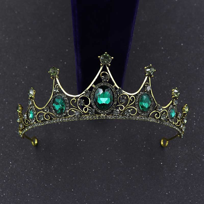 Vintage Baroque Alloy Green Diamond Small Crown